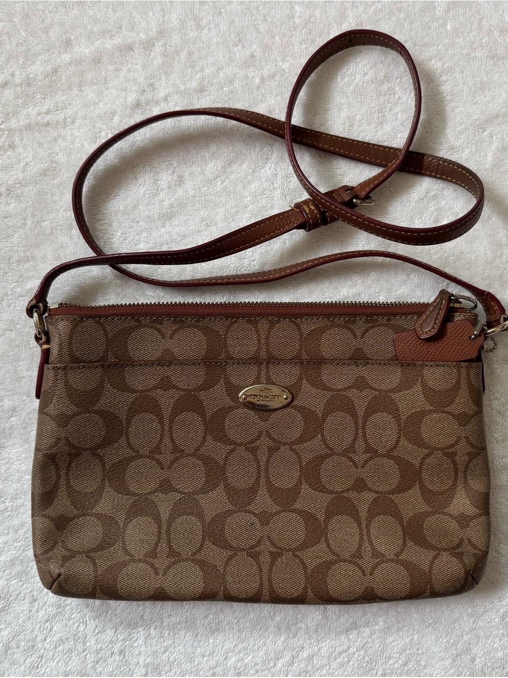 Coach Brown Signature Canvas Crossbody with Leather Trim